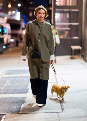 Martha Hunt with her dog out in NYC